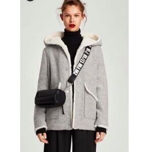 Zara Grey Marl Wool and Faux Fur Winter Jacket